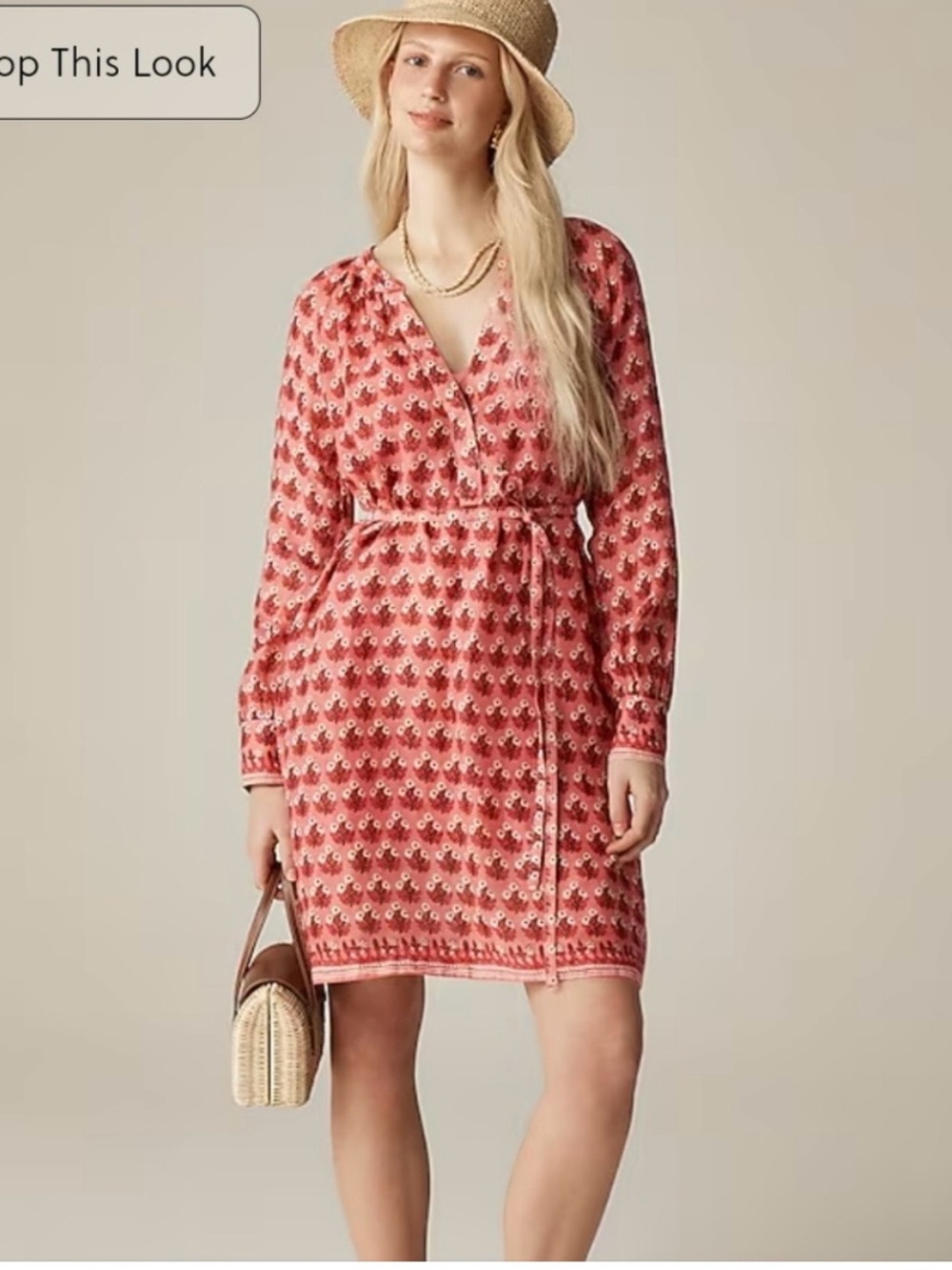J. Crew Pink Floral-Print Long-Sleeve Wrap Dress